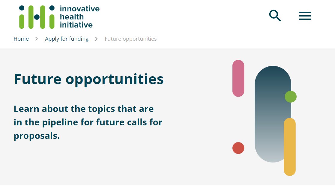📣The @IHIEurope CALL 8 opens soon! 🔬🏥🤝

You need support with navigating through the  call? Reach out to our experts in #PublicPrivatePartnership  projects!

Topics of the call: #CardiovascularMortality, #osteoarthritis  #DigitalHealthTechnologies

ihi.europa.eu/apply-funding/…