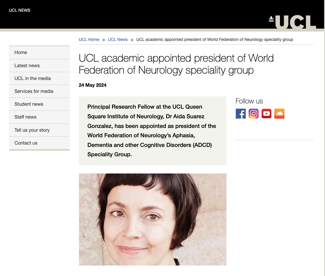 I’m honoured & delighted to be taking up my new role as Chair of the World Federation of Neurology Aphasia, Dementia & Cognitive Disorders speciality group @wfneurology.
Thank you @alladi_suvarna 4 the legacy & @PoppyDanby @UCLBrainScience 4 the coverage.
ucl.ac.uk/news/2024/may/…