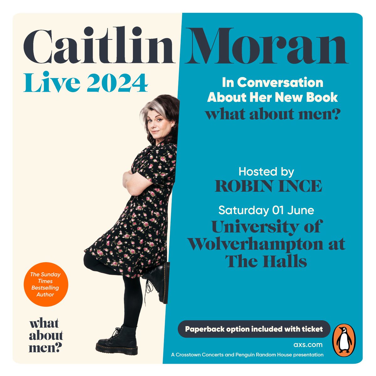 This Saturday (June 1st) don't miss the chance to catch @caitlinmoran's hometown gig on the What About Men? tour, at the wonderful @TheHallsWolves, hosted by Robin Ince! Tickets: thehallswolverhampton.co.uk/events/caitlin… #Wolverhampton
