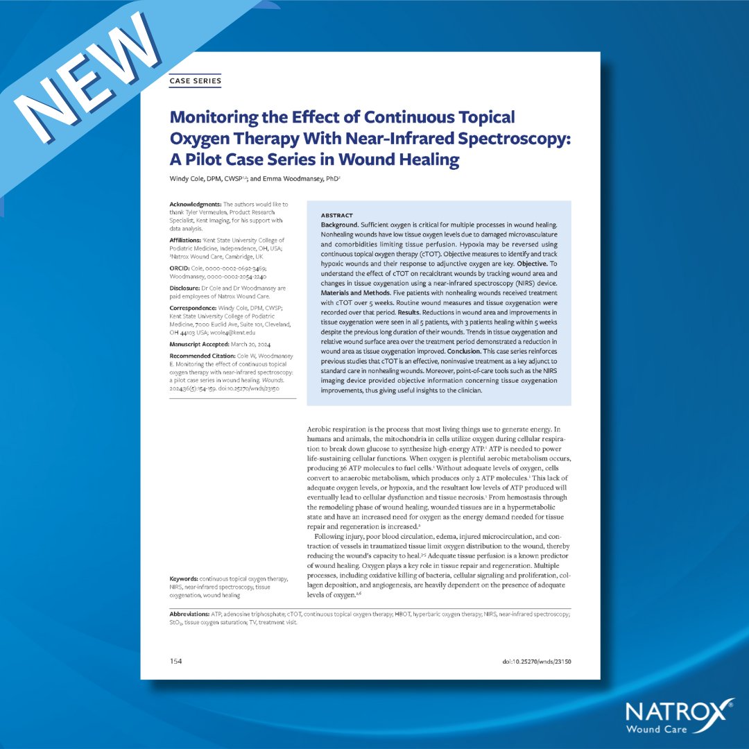 🚀 Discover fresh insights into Continuous Topical Oxygen Therapy for wound healing! 🌟 This compelling case series uses near-infrared spectroscopy (NIRS) to track tissue oxygenation & wound healing: bit.ly/44IMbMp

#WoundHealing #MedicalResearch #NIRS #cTOT