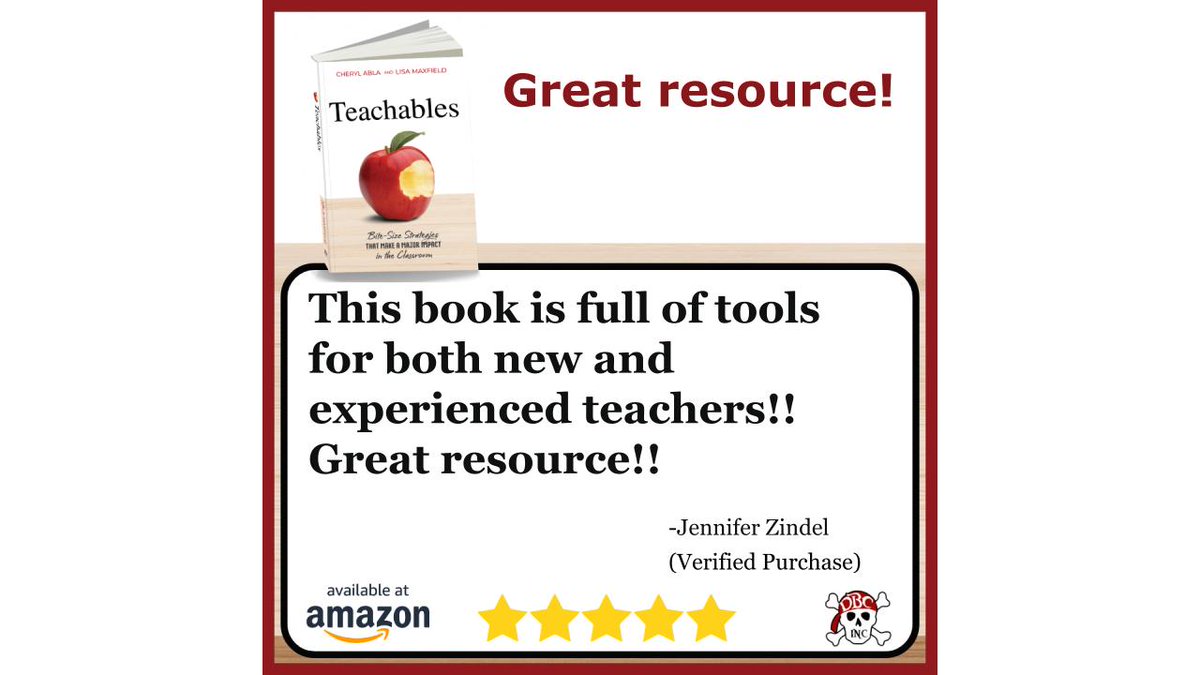 It is wonderful to see another five-star Amazon review for #Teachables! ⭐️⭐️⭐️⭐️⭐️ a.co/d/9v2ADLk @cherylabla @dbc_inc @burgessdave @TaraMartinEDU #tlap #dbcincbooks #teaching #education #learning