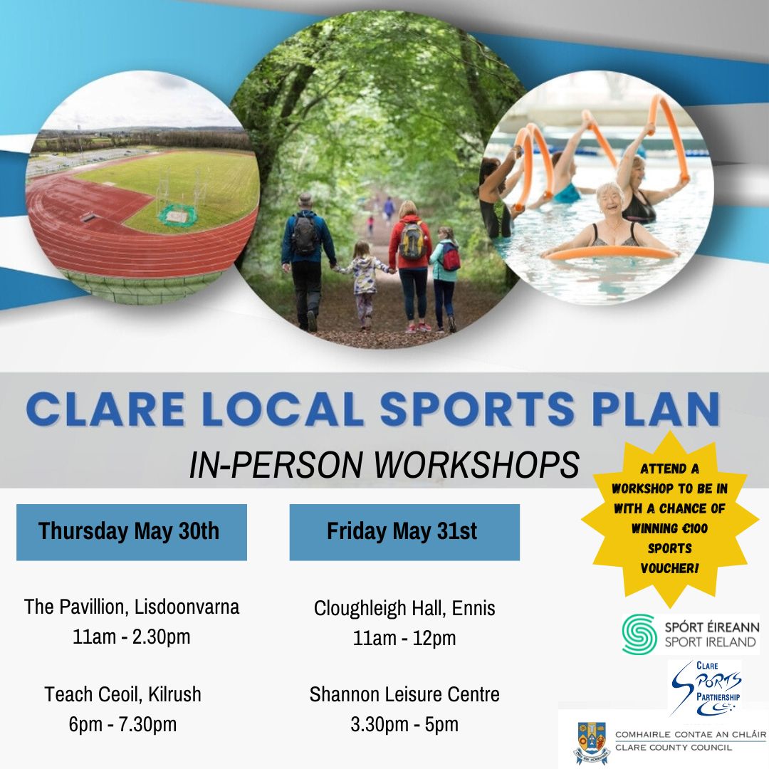 clare_ppn's tweet photo. Clare Sports Partnership & Clare Co. Co. are carrying out in-person workshops across the county to support the development of a ‘Local Sports Plan’ which focuses on improving levels of participation in sport, physical activity and recreation across County Clare!
#ActiveClare https://t.co/vBNv7ptrui
