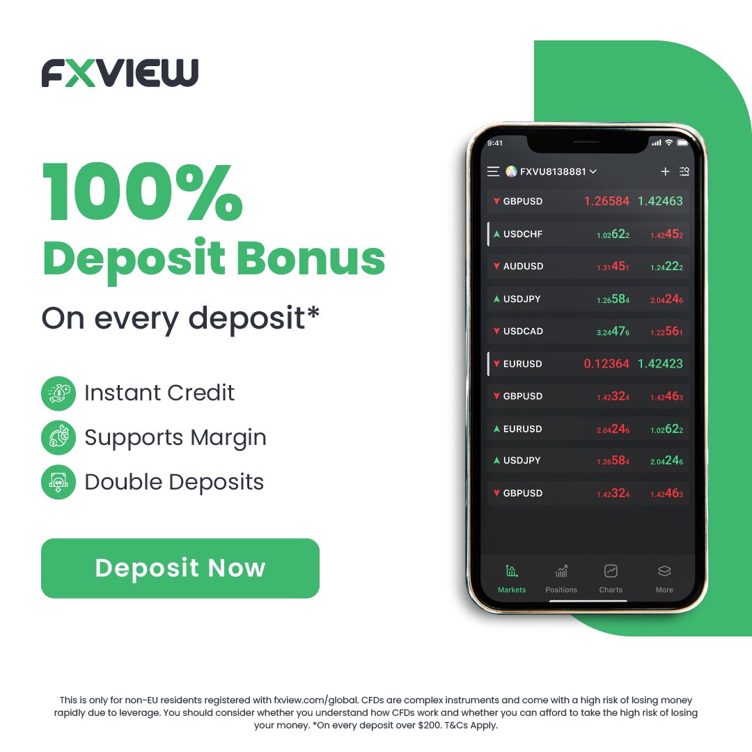 Boost Your Trading Reach! 🌟
Get a 100% #DepositBonus on every deposit* and double your trading capacity instantly. Deposit now to explore the financial markets with extra capital, all at no extra cost

Claim your bonus: bit.ly/4bYTylr

#Fxview #ForexTrading #ForexBroker