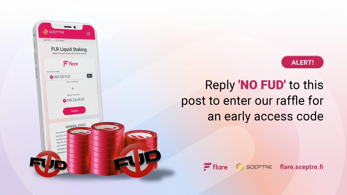 🚀🎟️ Pre-Launch Access Alert! Reply 'NO FUD!' to this post to enter our raffle for an early access code. We'll DM the code &amp; entry details on D-day -1. We’re raffling right up until the day before launch—don't miss out, enter now! #SceptreLaunch #EarlyAccess $FLR #flare