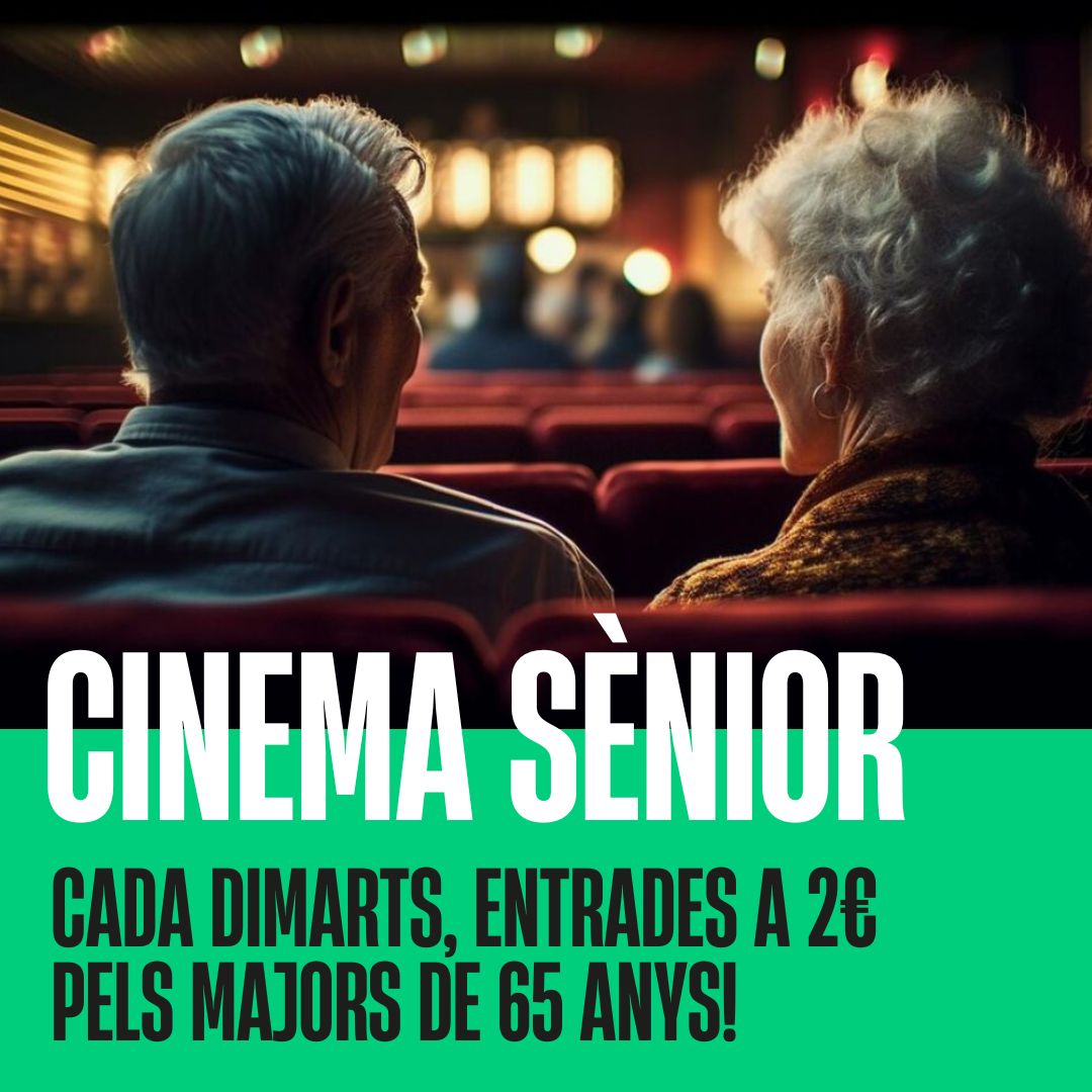 😊 Cada dimarts, CINEMA SÈNIOR! Si tens més de 65 anys, gaudeix del millor cinema per només 2€. 🎟️ buff.ly/46mpIDX