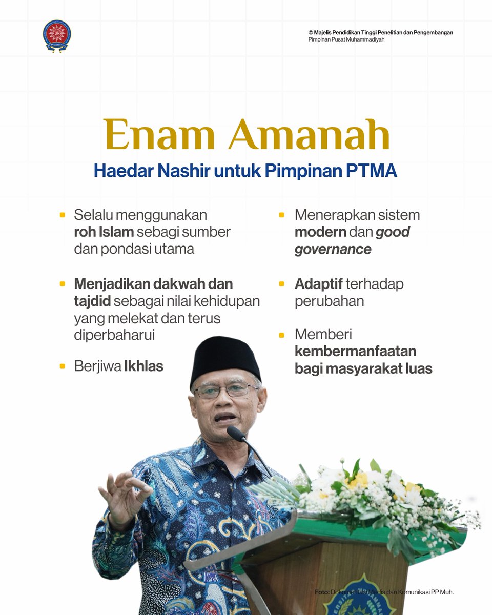 Enam Amanah Haedar Nashir untuk Pimpinan Perguruan Tinggi Muhammadiyah ‘Aisyiyah (PTMA)✨

#KampusMuhammadiyah