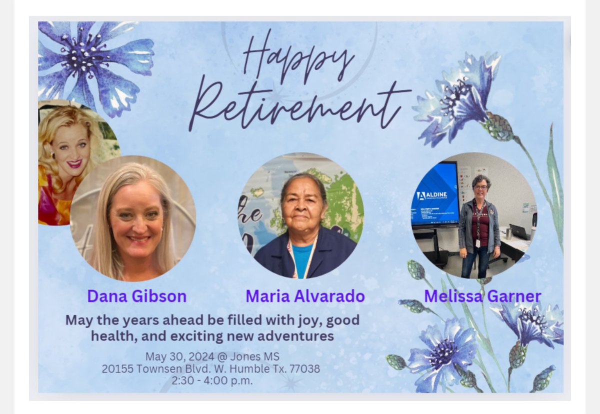 Join us in celebrating the outstanding commitment and effort of our AMAZING staff members @JonesMS_AISD Ms. Gibson, Ms. Garner, and Ms. Maria, who will be retiring at the end of the school year.  
#ChangingTheNarrative #Team2Legit2Quit @terridosborne  #MyAldine #MiAldine