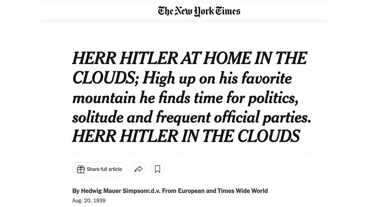 A NYT headline just days before Hitler’s Nazi Germany invaded Poland and started WWII.