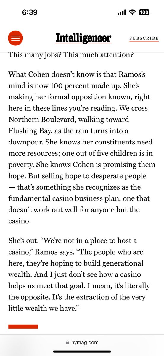 NEW: In New York Magazine this morning, @jessicaramosqns makes it official — she will not be backing the Metropolitan Park plan / introducing legislation to alienate the Citi Field parking lot for a casino.