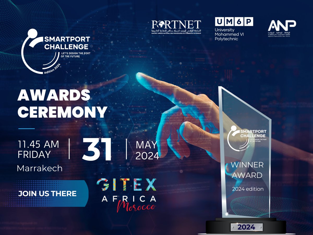 PORTNET S.A. (@portnetsa) on Twitter photo 🚢 <a href="/GITEXAfrica/">GITEX AFRICA</a> 2024: Save the Date for the #SmartPortChallenge 2024 Awards Ceremony! 🏆
📅 May 31, 2024 | ⏰ 11:45 AM | 📍 Egov Room
#Innovation #PORT #GlobalTrade #InternationalCommerce #Ideas #Development #Technologies #UM6P #Startups #portnet #anp 🚢 <a href="/GITEXAfrica/">GITEX AFRICA</a> 2024: Save the Date for the #SmartPortChallenge 2024 Awards Ceremony! 🏆
📅 May 31, 2024 | ⏰ 11:45 AM | 📍 Egov Room
#Innovation #PORT #GlobalTrade #InternationalCommerce #Ideas #Development #Technologies #UM6P #Startups #portnet #anp