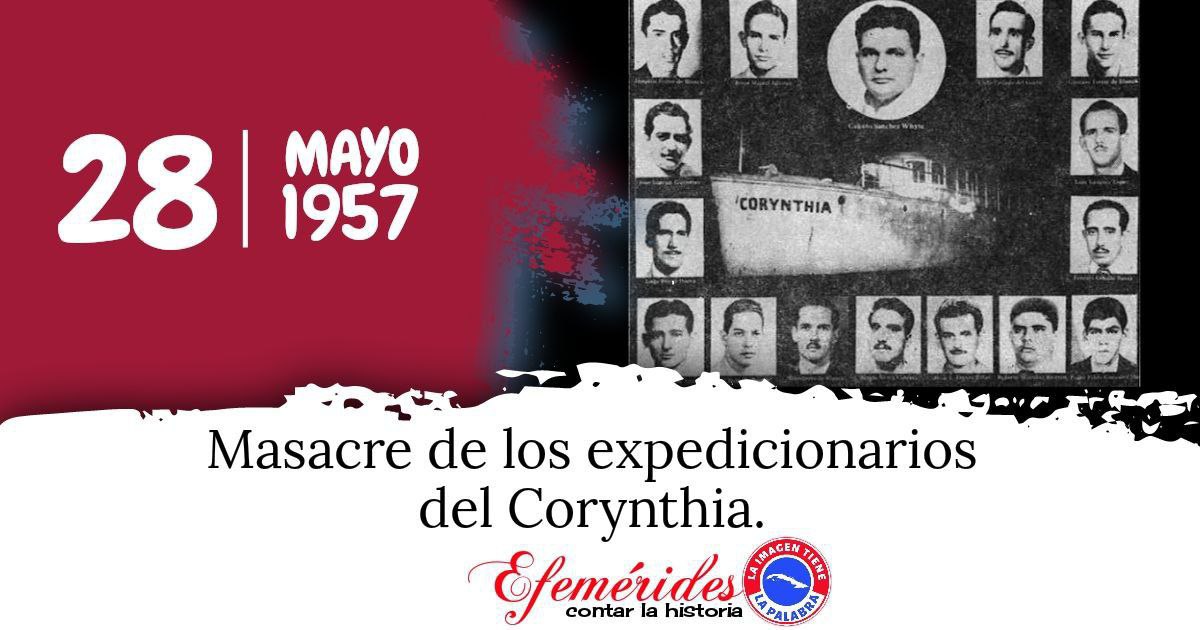 #CubaHonra
1957/Ocurre la masacre de los expedicionarios del Corynthia.
#TenemosMemorias 
#HonrarHonra
#CubaViveEnSuHistoria 
#SalasDeTelevisión