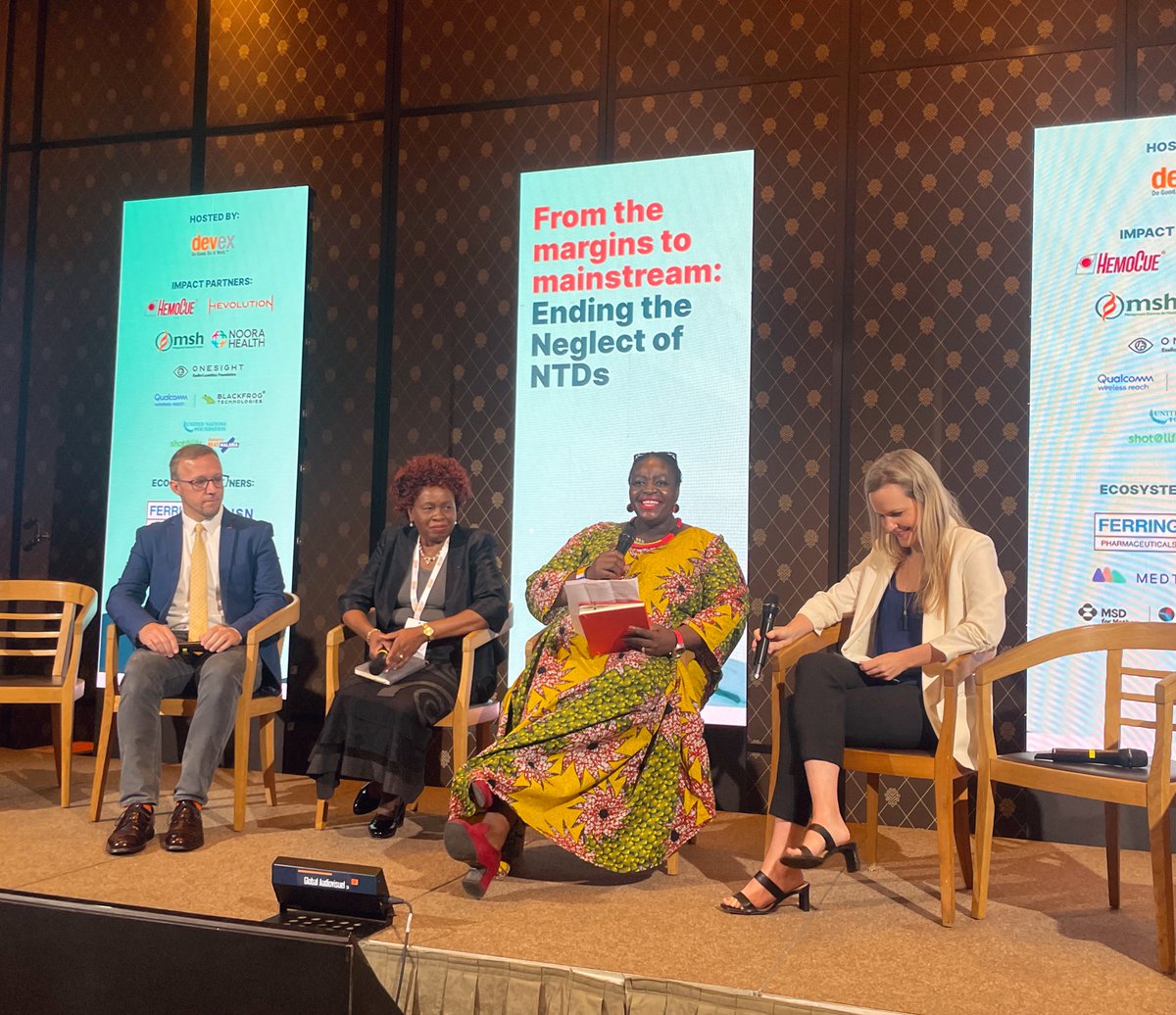 Great to be at @devex #CheckUp #WHA77 panel on ending the neglect of NTDs Our Exec Director @ThokoPooley shares fantastic NTD elimination successes in Togo & Mali with the common denominators of political will, fantastic community health workers & dedicated partners to #BeatNTDs