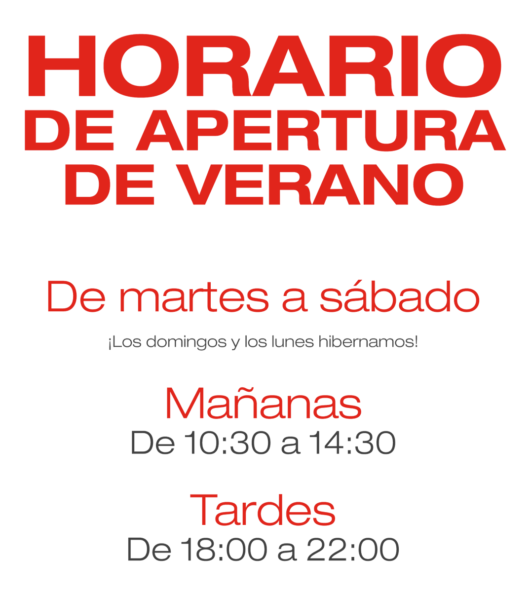 ¡Llega el verano y cambiamos nuestro horario de apertura de tarde: pasa a ser de 18.00 a 22.00 hasta nuevo aviso!