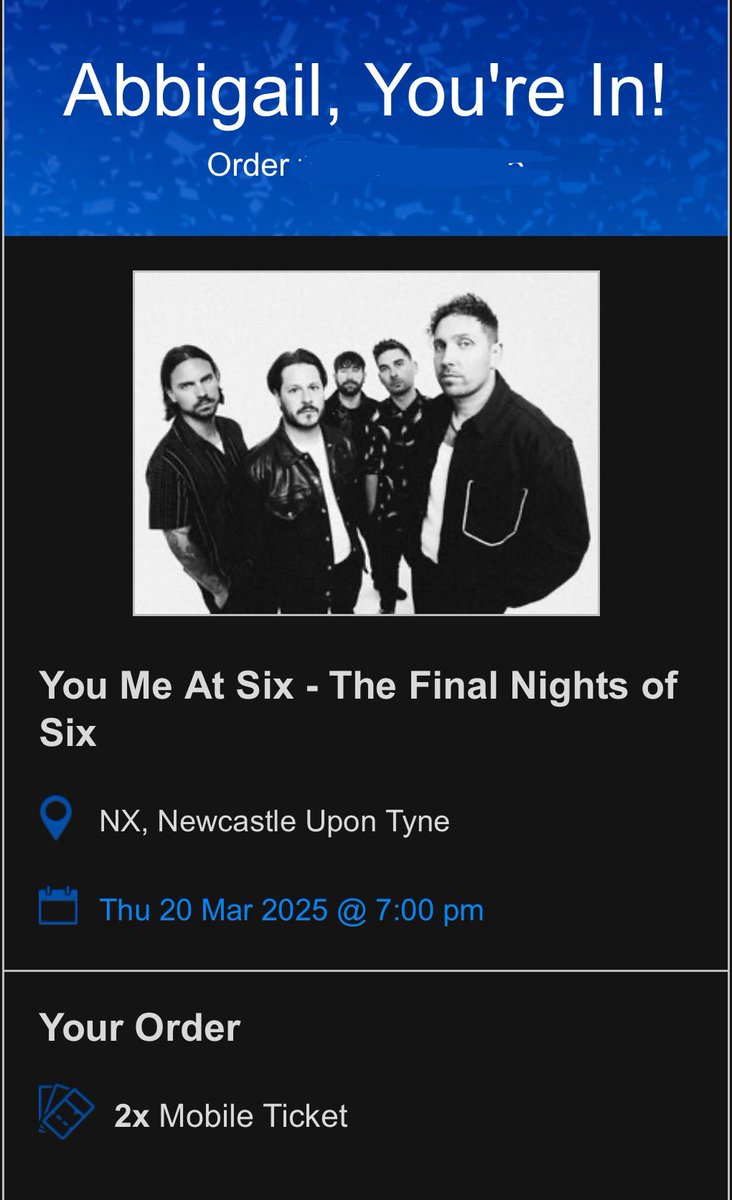 First and last time I’ll able to see <a href="/youmeatsix/">You Me At Six</a> live in concert. I’ll more than likely cry 😭
<a href="/joshmeatsix/">Josh Franceschi</a> <a href="/mattmeatsix/">Matt Barnes</a> <a href="/DanMEATSIX/">Daniel Flint</a> <a href="/Maxmeatsix/">Max Helyer</a> 
#youmeatsix #sixer