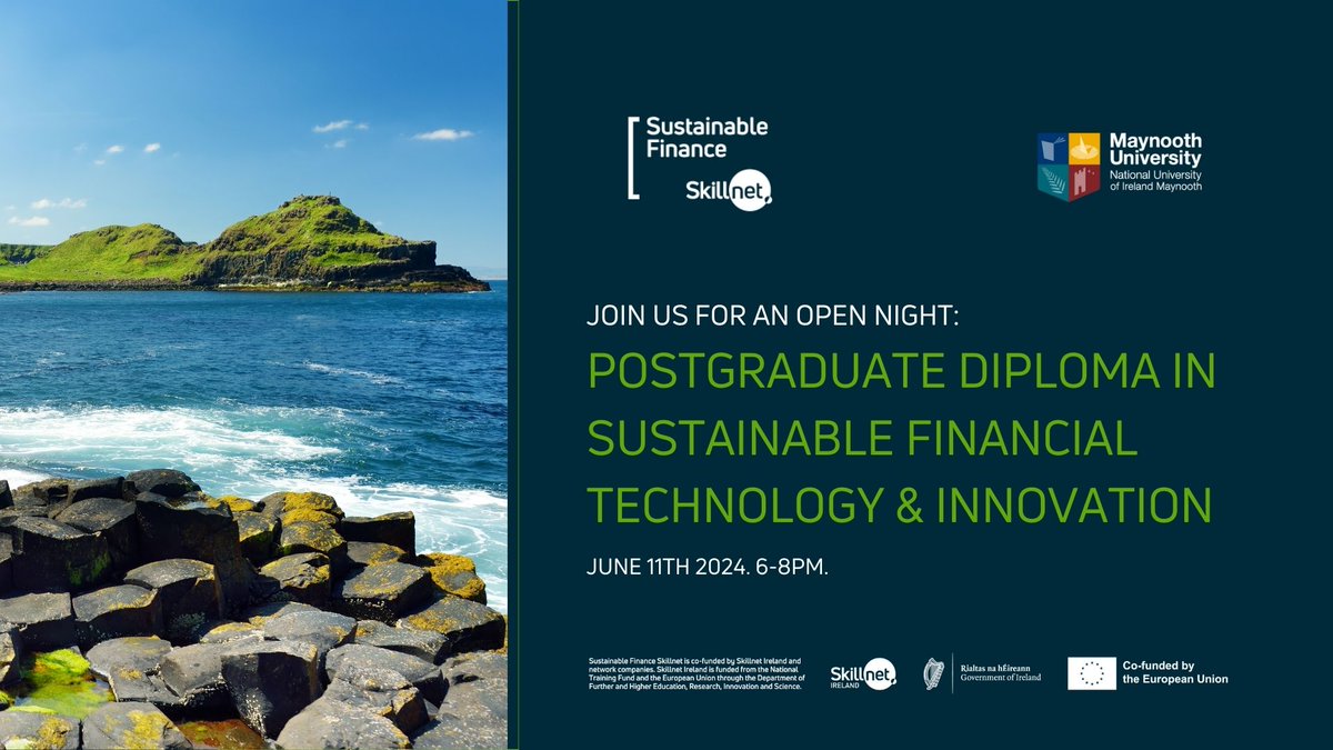 Join Us for an Open Night: Discover the Postgraduate Diploma in Sustainable Financial Tech & Innovation with @MaynoothUni
 
📅 Date: 11th June 2024
🕕 Time: 6:00 PM - 8:00 PM
📍 Location: Maynooth University Campus

Sign up now 👉 eventbrite.ie/e/open-night-p…

#SustainableFinance