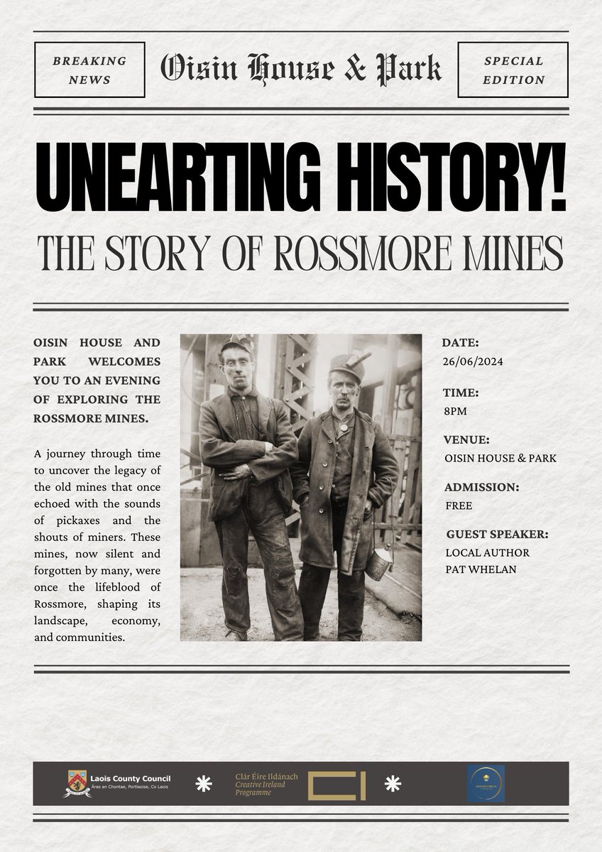 Creative Laois (@creativelaois) on Twitter photo Introducing the first of our successful 'Heritage through Art' projects 2024, a really fascinating talk on the history of Rossmore Mines funded by Creative Ireland
👷⛏️
<a href="/LaoisToday/">Laois Today</a> <a href="/LaoisNews/">Leinster Express / Laois Live</a> <a href="/creativeirl/">Creative Ireland</a> <a href="/HistoryIreland/">History of Ireland</a> <a href="/miningnews/">Mining News</a> <a href="/laoisheritage/">Laois Heritage</a> <a href="/LaoisCouncil/">Laois County Council</a> Introducing the first of our successful 'Heritage through Art' projects 2024, a really fascinating talk on the history of Rossmore Mines funded by Creative Ireland
👷⛏️
<a href="/LaoisToday/">Laois Today</a> <a href="/LaoisNews/">Leinster Express / Laois Live</a> <a href="/creativeirl/">Creative Ireland</a> <a href="/HistoryIreland/">History of Ireland</a> <a href="/miningnews/">Mining News</a> <a href="/laoisheritage/">Laois Heritage</a> <a href="/LaoisCouncil/">Laois County Council</a>