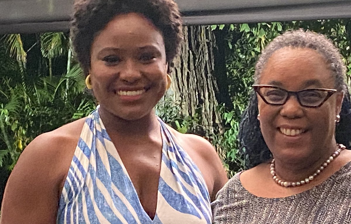 Past and present WIFT-JA presidents.  New WIFTJA president Stephanie Hazel Lyle and past WIFTJA President,  Deborah Hickling Gordon share ‘screen time’ at  ‘Shot List’ film event  this weekend. Where former PP’s  Natalie Thompson and Maxine Walters received lifetime awards.