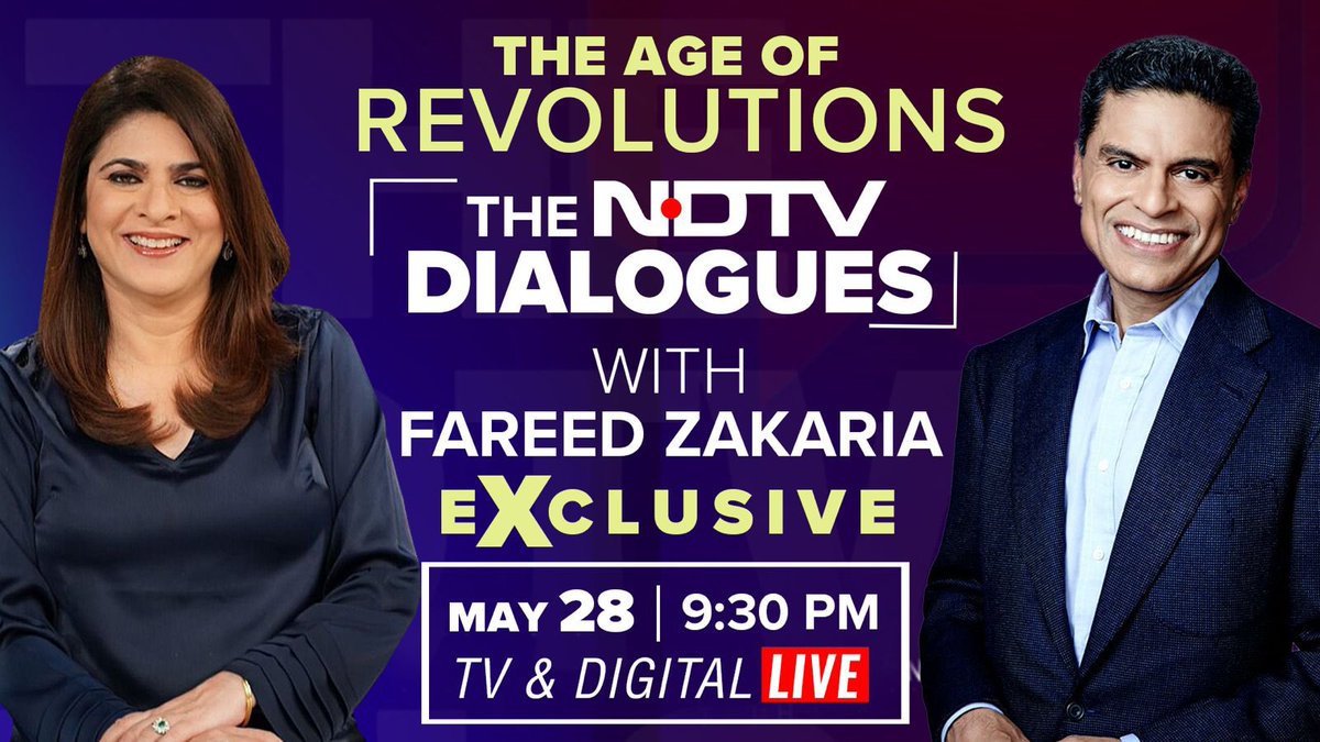 #NDTVDialogues | Catch Fareed Zakaria (@FareedZakaria) in an exclusive conversation with NDTV's Sonia Singh (@soniandtv) 🕤Tonight at 9:30 📺 NDTV 24X7 🔗ndtv.com/live