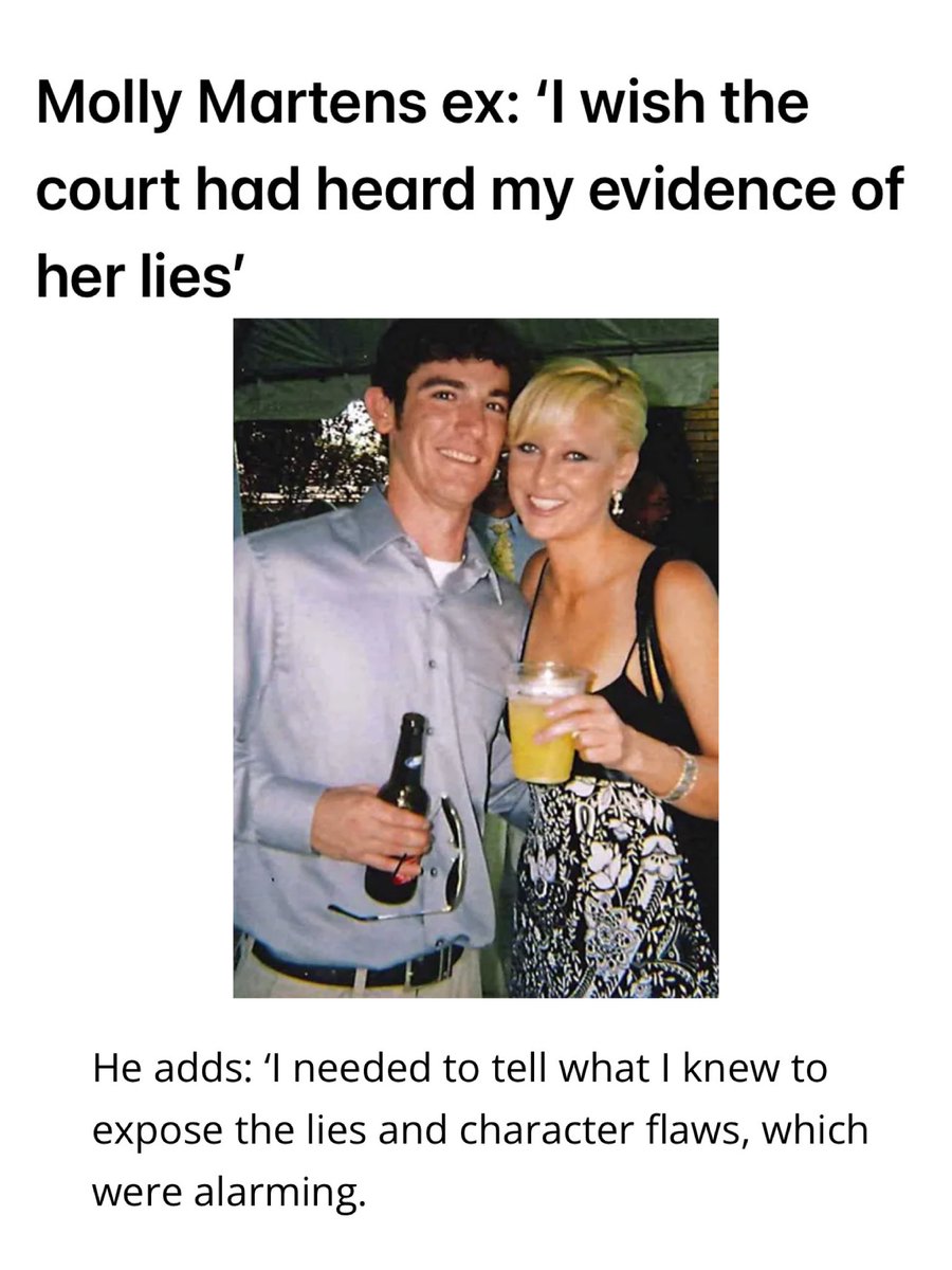 1) 🚨Molly Martens ex: ‘I wish the court had heard my evidence of her lies’🚨 Molly Martens’s ex-fiancé wrote a book about their relationship, so traumatised was he by her deception and manipulation. Yet detectives told him they wouldn’t….