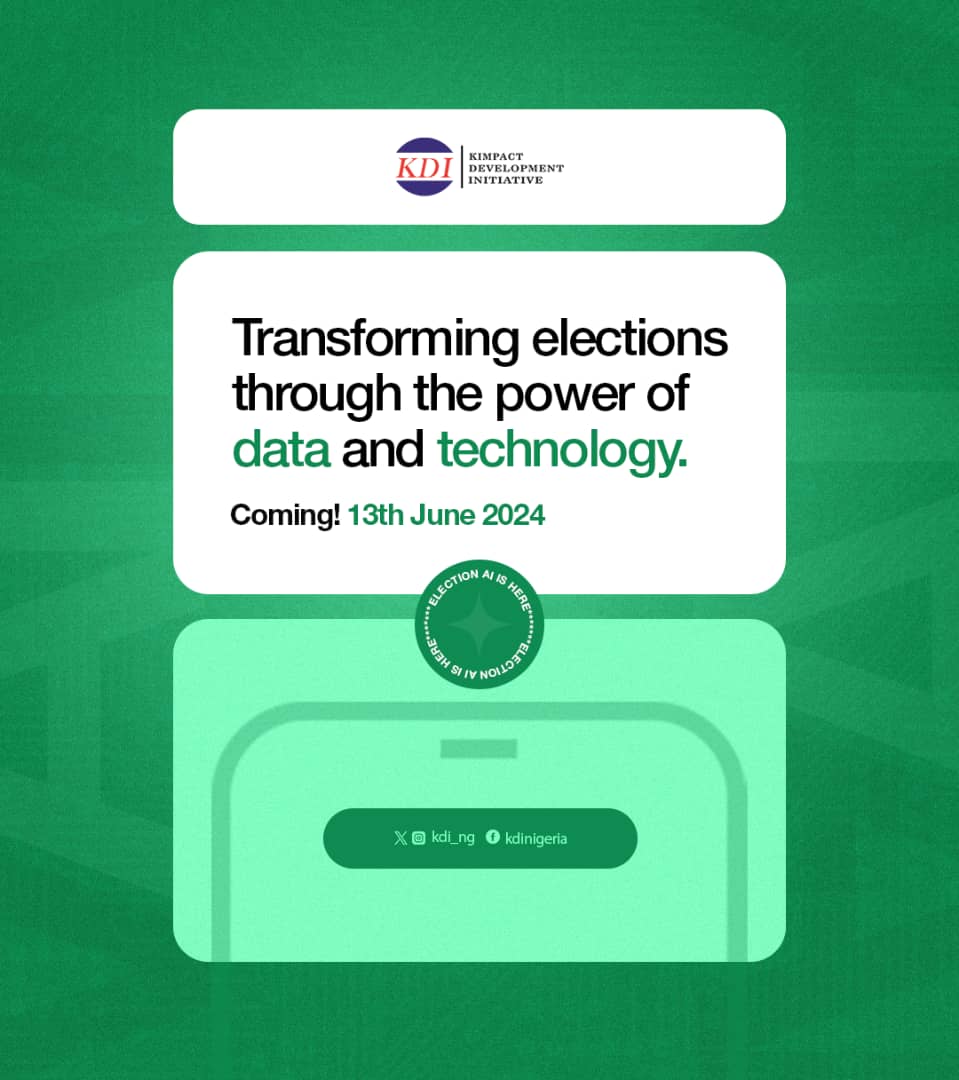 Mark your calendars!

On June 13th, 2024, @KDI_ng will launch an innovative tool that harnesses data and technology to transform elections in Nigeria.

Follow for more updates!!

#ElectionAI #CivicPower