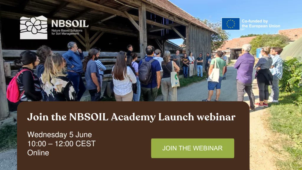 Calling all soil enthusiasts!🪱 Join our webinar on Wed 5 June, to learn about the new @NBSOILProject Academy. This training program is for current and aspiring #soiladvisors across Europe, empowering them to deploy nature-based solutions. Sign up here: nbsoil.eu/event/nbsoil-a…