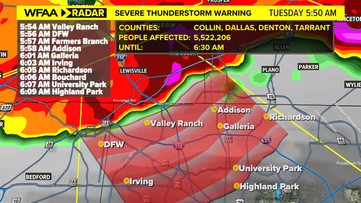 DALLAS HEADS UP - Strong winds 70+ mph ahead of this storm heading your way. Here is ETA. 
If you head sirens, it is for WINDS
#wfaaweather