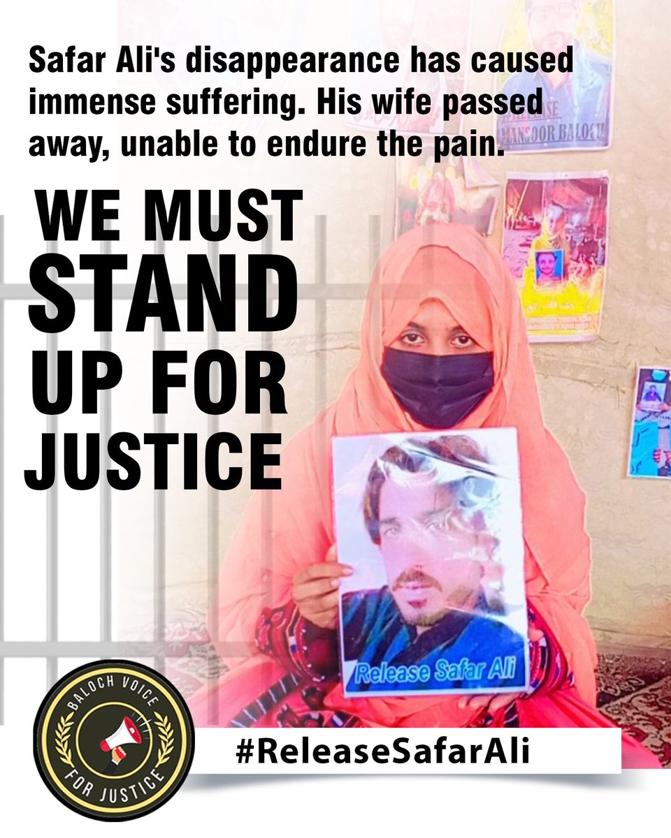 Safar Ali's disappearance has caused immense suffering. His wife passed away, unable to endure the pain.
We must stand up for justice.
#ReleaseSafarAli
#EndEnforcedDisappearances