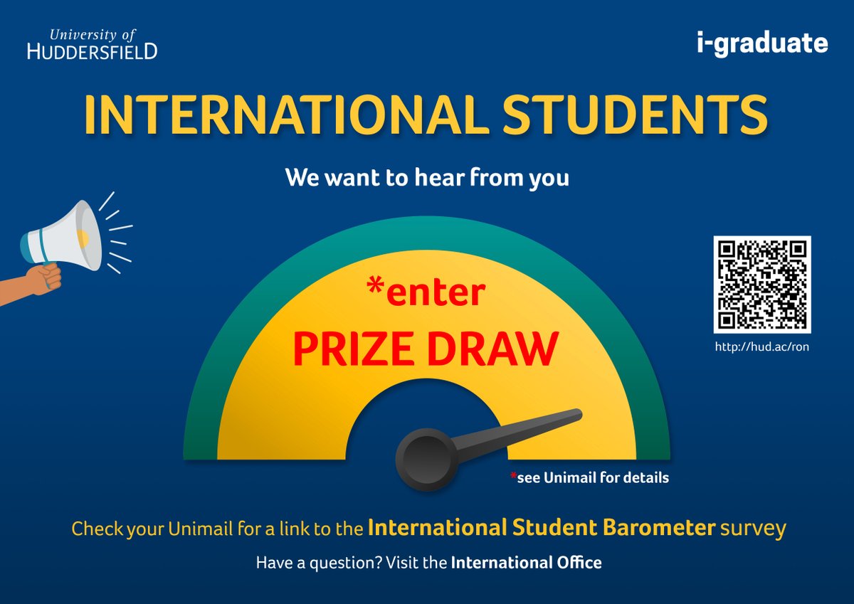 👋 Are you an international student? You are invited to participate in the International Student Barometer, our global student survey! 🌎

When you complete the survey, you will be entered into a free prize draw for a chance to win Amazon vouchers and University hoodies!