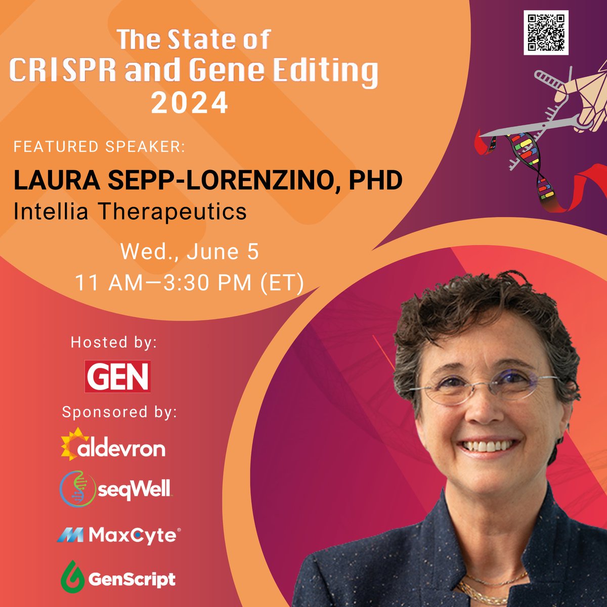 Register today for THE STATE OF CRISPR AND GENE EDITING! 🗓️June 5th Hosted by @GENbio Sponsored by @Aldevron, @seqwell, @MaxCyte_info, & @GenScript Featured Speaker: @LauraSepplore (@Intellia_Tx) Register Now: ow.ly/kc5l50RXo2e #StateCRISPR24 #CRISPR #GeneEditing #Biotech