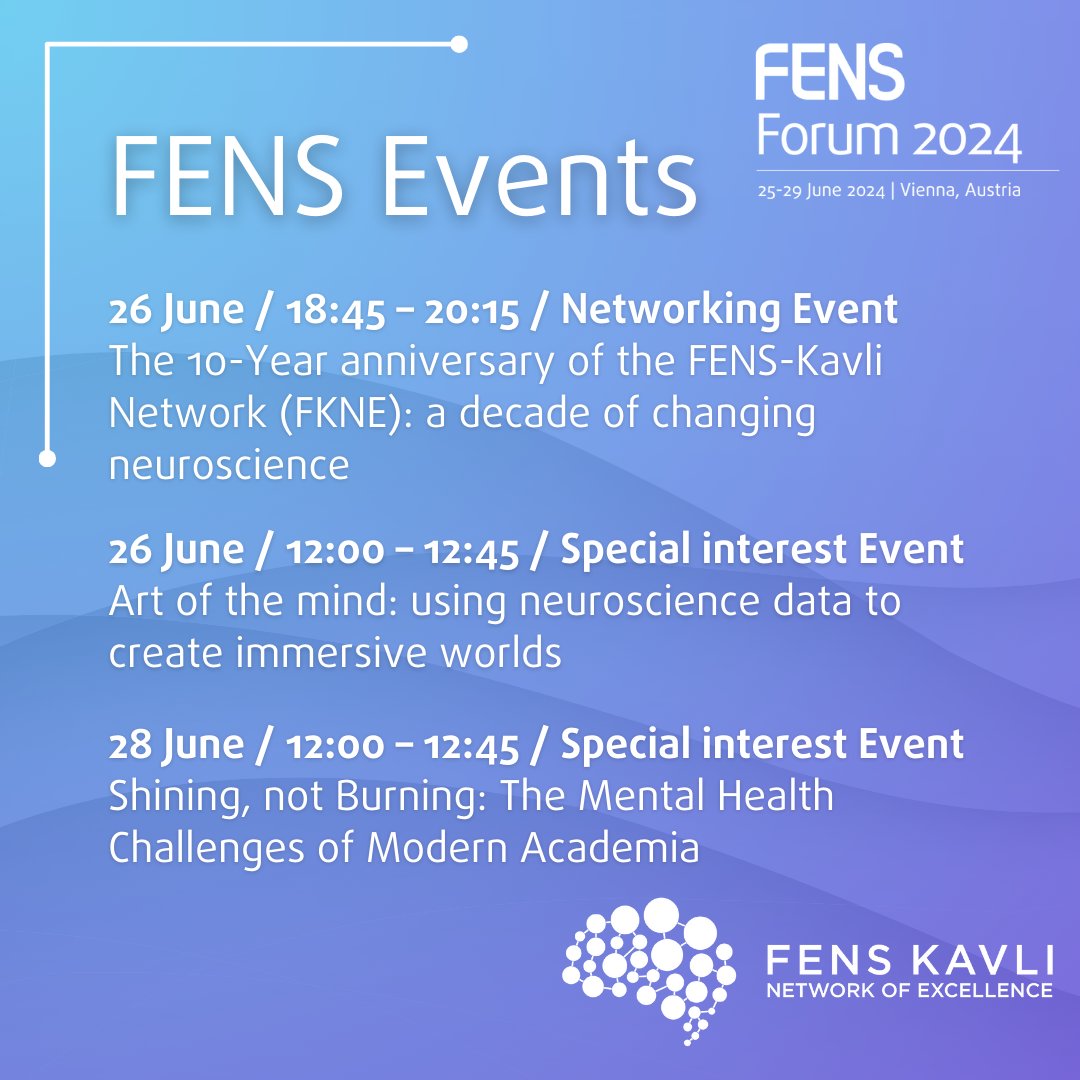 Don't miss these enriching events at #FENS2024, brought to you by @fenskavlinet! 

Check out the links to discover more on each event: 
1️⃣ 🎉 loom.ly/cqGIQ6Q 

2️⃣ 🎨 loom.ly/fkK32kk 

3️⃣ 🧠 loom.ly/6aeQCyI

See you there! ✨
