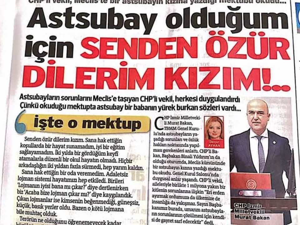 SENDEN ÖZÜR DİLERİM KIZIM Cümlesi ile Başlayan Bir Astsubay Babanın Kızana Yazdığı Mektup. Okuyanlar lütfen duygularını paylaşsın.. 

“Senden özür dilerim kızım. Sana hak ettiğin koşullarda bir hayat sunamadım, iyi bir eğitim sağlayamadım. İki yılda bir gördüğüm keyfî atamalarla