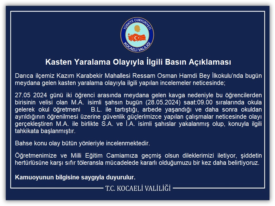 Kasten Yaralama Olayıyla İlgili Basın Açıklaması @SeddarYavuz ⬇️ kocaeli.gov.tr/kasten-yaralam…