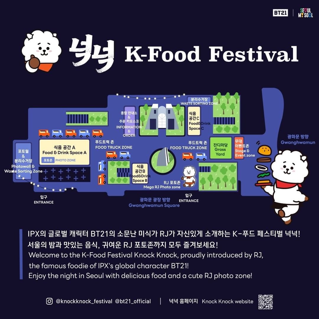 Seoul city government announced opening of K-Food festival an event organised to showcase Korea's diversity & unique food.

As the main foreign tourist attraction and highlight of festival “RJ” has been chosen the BT21 character created by #JIN and a 8M mega RJ is now installed!!