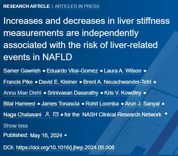 🆕Article in press❕

Increases and decreases in liver stiffness measurements are independently associated with the risk of liver-related events in NAFLD

Full text here👉journal-of-hepatology.eu/article/S0168-…

#LiverTwitter