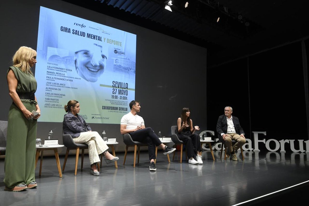 El III seminario de la Gira Salud Mental y Deporte en #Sevilla contó con la presencia de @mariadenova4 La gimnasta @almudenacid y el futbolista @MarchenaOficial abordaron cuestiones relacionadas con el cuidado psicológico en el deporte @fundblanca @consaludmental