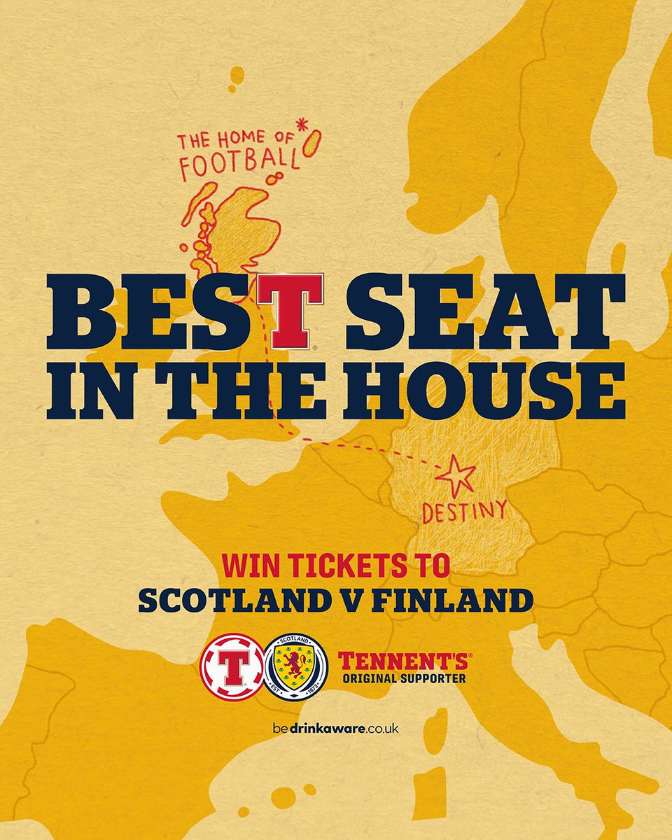 TennentsLager's tweet photo. We’re giving you + 3 pals the chance to give @ScotlandNT their final send off at Hampden Park on Friday, 7th June. 🙌 🏴󠁧󠁢󠁳󠁣󠁴󠁿

Watch as they go head to head with Finland from the Best Seat in the House.

Enter below before 12pm 4th June 👇 Full T&amp;C's below.
https://t.co/Q9pnoqrmJM https://t.co/CyjCIBqZ89