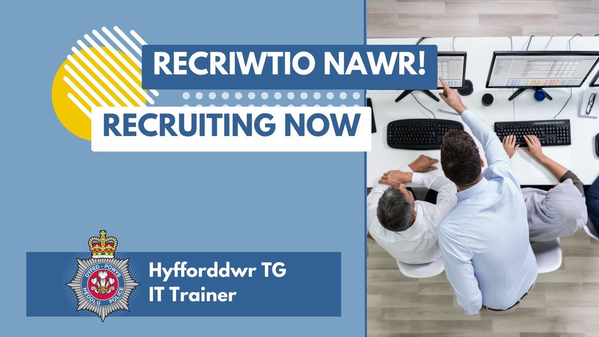 💻 Calling all IT professionals! Our vacancy for an IT Trainer closes tomorrow! If you have a passion for IT and a desire to empower others, we want to hear from you! Apply now and kickstart your rewarding career at Dyfed-Powys Police! ➡️ orlo.uk/c2mt5