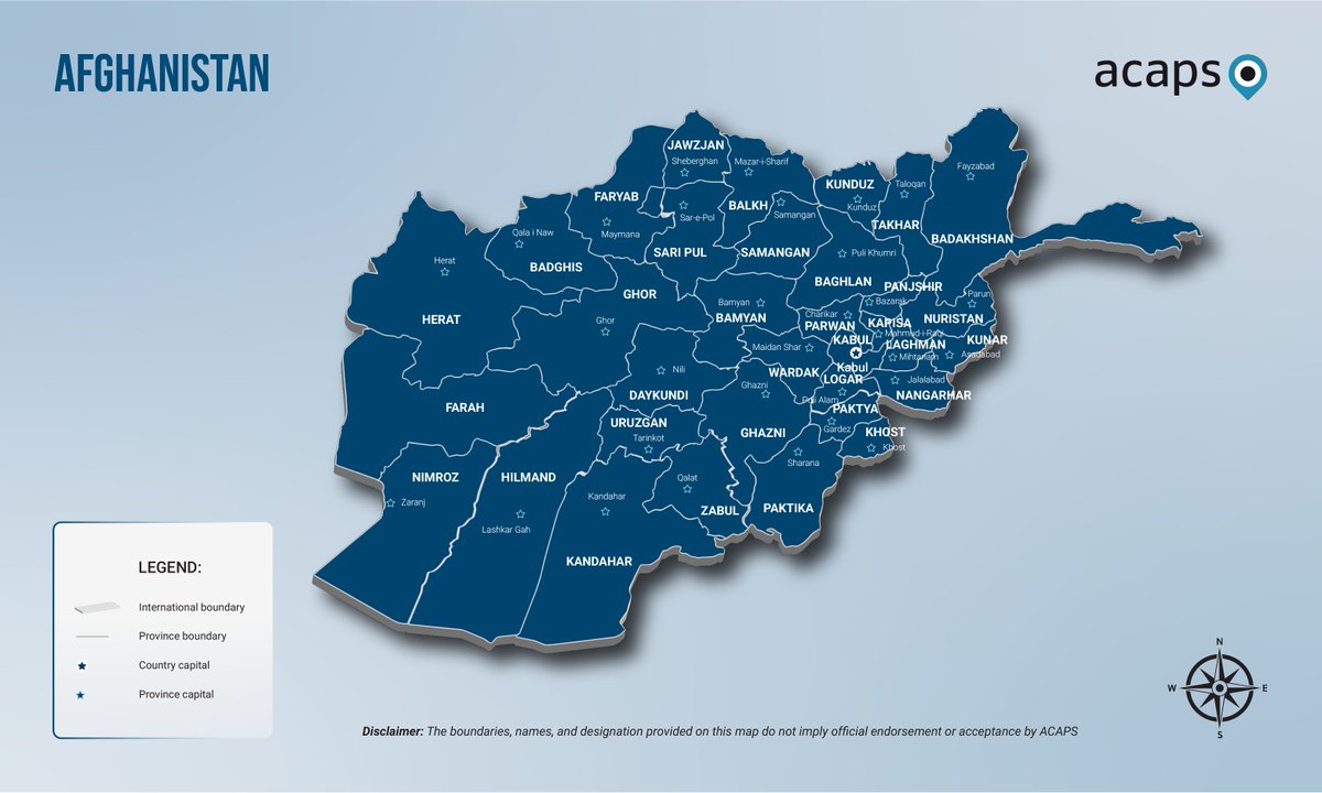 #Afghanistan | With +6.3 million🧑‍🤝‍🧑displaced, the country faces multidimensional crises as one of the countries most vulnerable to the impacts of climate change. (1/2) The latest Protection Analysis Update by @ProtectionClust in collaboration with ACAPS: globalprotectioncluster.org/index.php/publ…