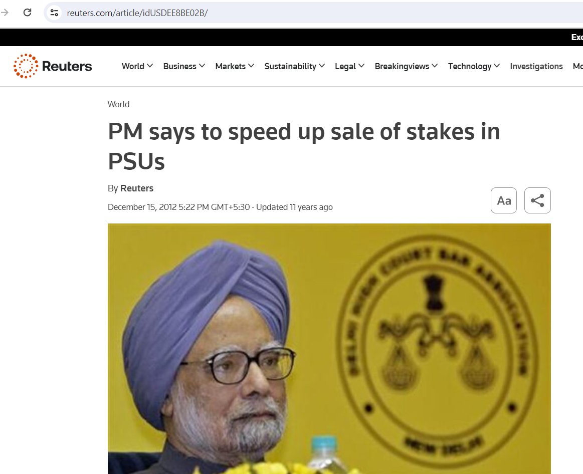 This is Dr. Manmohan Singh. As Prime Minister in 2012, he wanted to speed up the sale of shares of public sector units But if Modi govt talks of privatization of PSUs, liberals accuse PM Modi of selling the country...