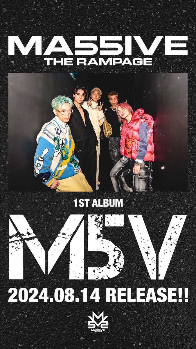 MA55IVE THE RAMPAGE 待望の1st ALBUM
『M5V』
2024/8/14(水)発売‼️

CDにはリード曲「Planetarium」と新曲「X MIND」を含む全11曲収録予定💿

映像付き商品には「INVADERZ」「Planetarium」「X MIND」のMVに加えドキュメントも収録🪐🌌

m.tribe-m.jp/news/detail?ne…

#MA55IVE
#THERAMPAGE
#M5V