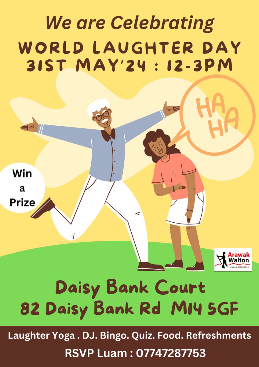 Join us for World Laughter Day on the 31st May at Daisy Bank Court - Open to the local community #worldlaughterday