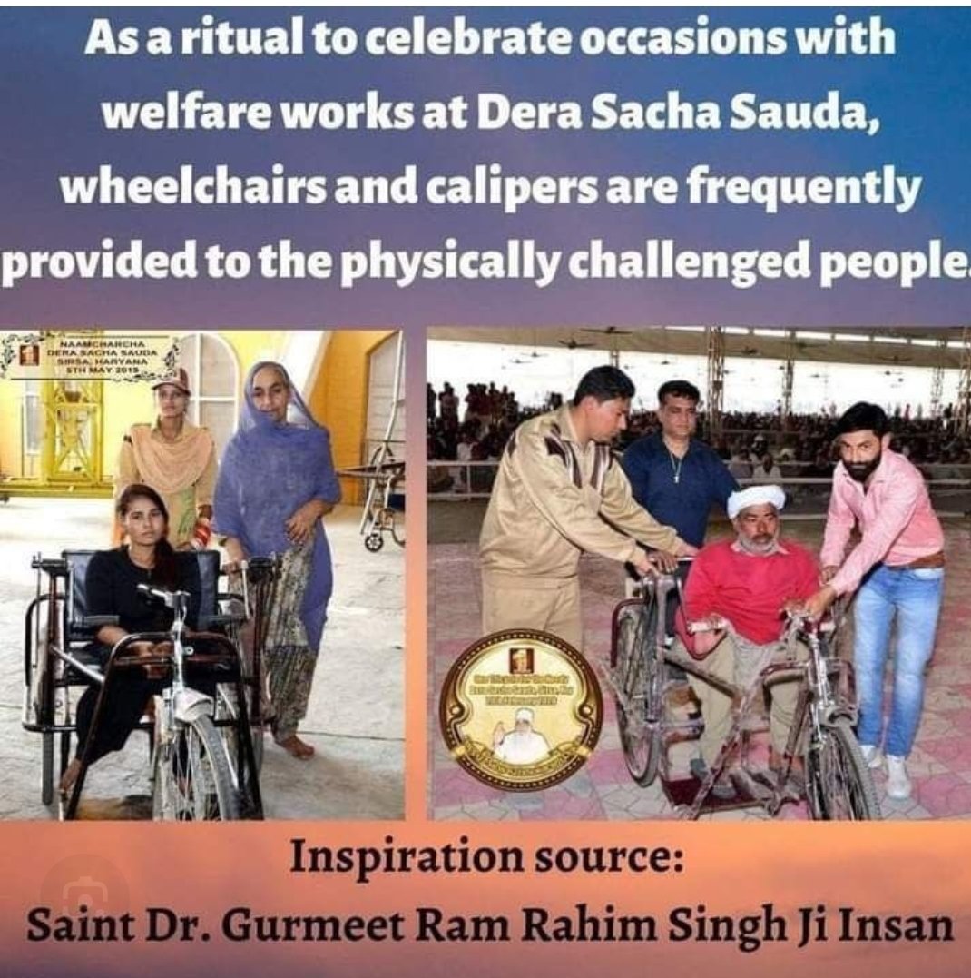 #साथी_मुहिम is an initiative by Dera Sacha Sauda to help disabled to move independently with the help of wheel chairs or try cycle. 

Saint Ram Rahim Ji motivates disciples to be a support for them.