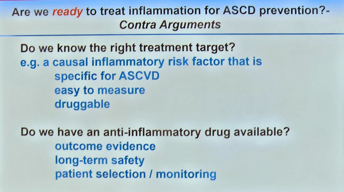#EASacongress2024 #Cardiology #CardioTwitter #CardioEd Urlrich Laufs: Are we ready to treat inflammation in pts w/ASCVD? No.
