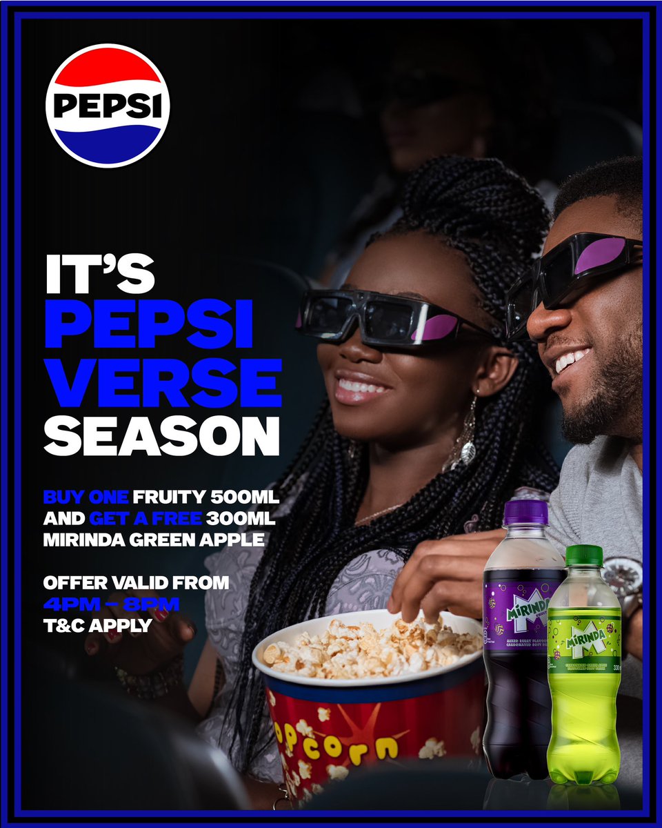 Let’s go Baby! It’s that time of the month where every movie experience is thrilled with the PepsiVerse.   Get this offer at all 3 locations of @CinemaxUg. #PepsiVerse | #PepsiNewLook |#ThirstyForMore