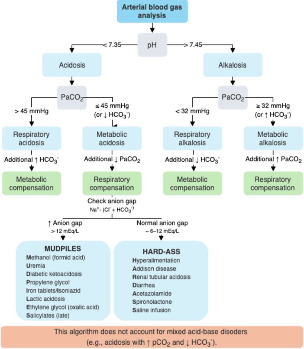 Arterial blood gas analysis 🩸 
Very informative flowchart 

#FOAMed #MedEd #MedTwitter #Emergency #residents #Students #medicaleducation #medicalstudent
#icu #CriticalCare #livertwitter #internalmedicine #medicalpractice #medx