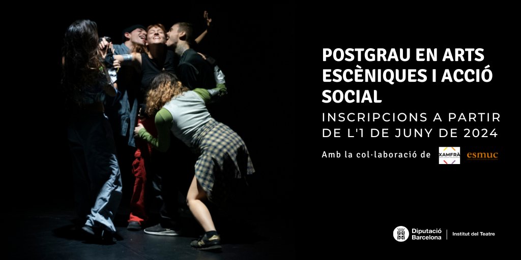 #POSTGRAU Postgrau d’Arts Escèniques i Acció Social de l'IT amb @Xamfra_Centre i @esmuccat una formació en l’aplicació de les arts escèniques en l'àmbit social com a eïna d’intervenció pedagògica, de transformació i d’empoderament personal i de grup. tinyurl.com/acciosocial24