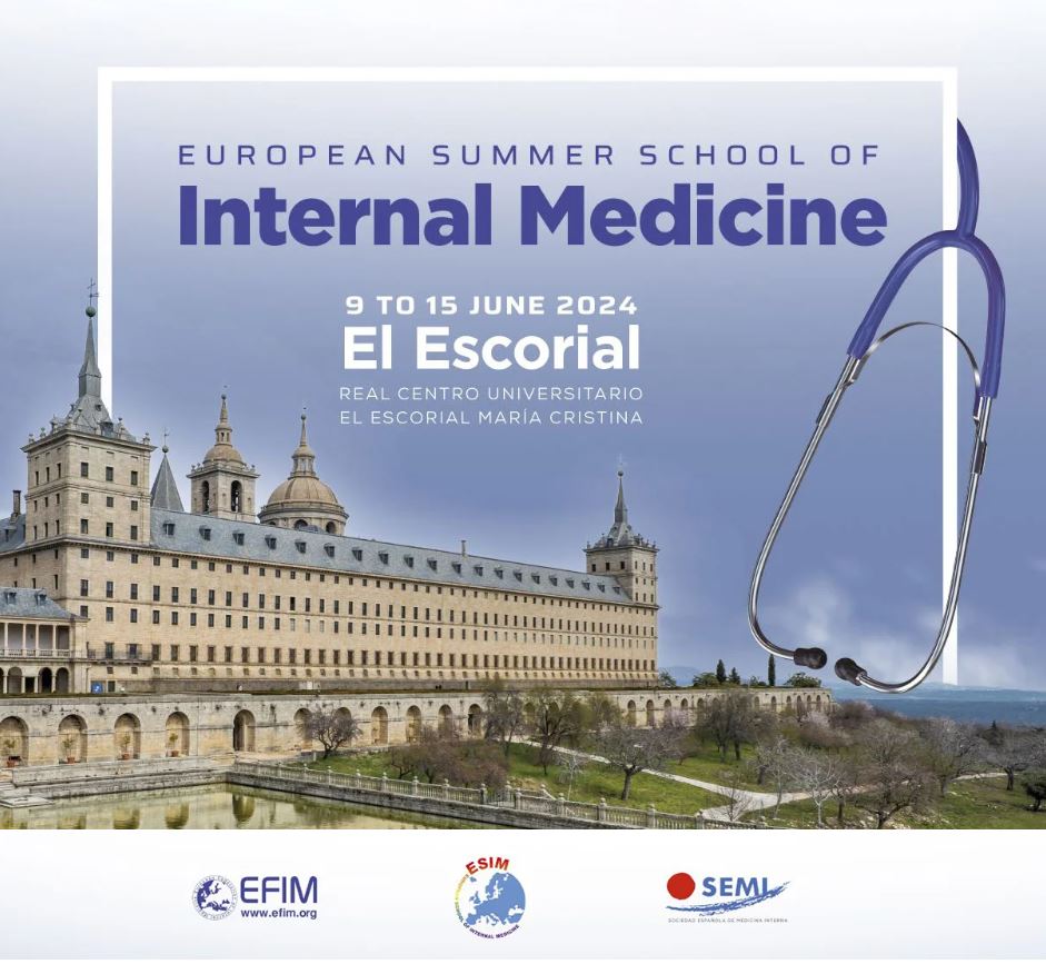 Sociedad_SEMI's tweet photo. 📢 Desde el próximo 9 al 15 de junio tendrá lugar en El Escorial la European Summer School of Internal Medicine (ESIM) de 2024 #ESIM2024.
ℹ️ Programa y toda la información:
https://t.co/ZGCxMkA5Z2
#SEMITuit @JaviMorenoDiaz @CarreteroJuani @ResidentesSEMI @EFIM_EU https://t.co/iuvF2vQxSE