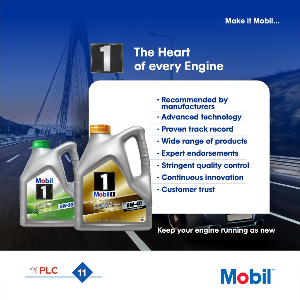 Mobil 1: The trusted choice for your engine performance.

#mobilinnigeria #performancematters #protectionineverydrop