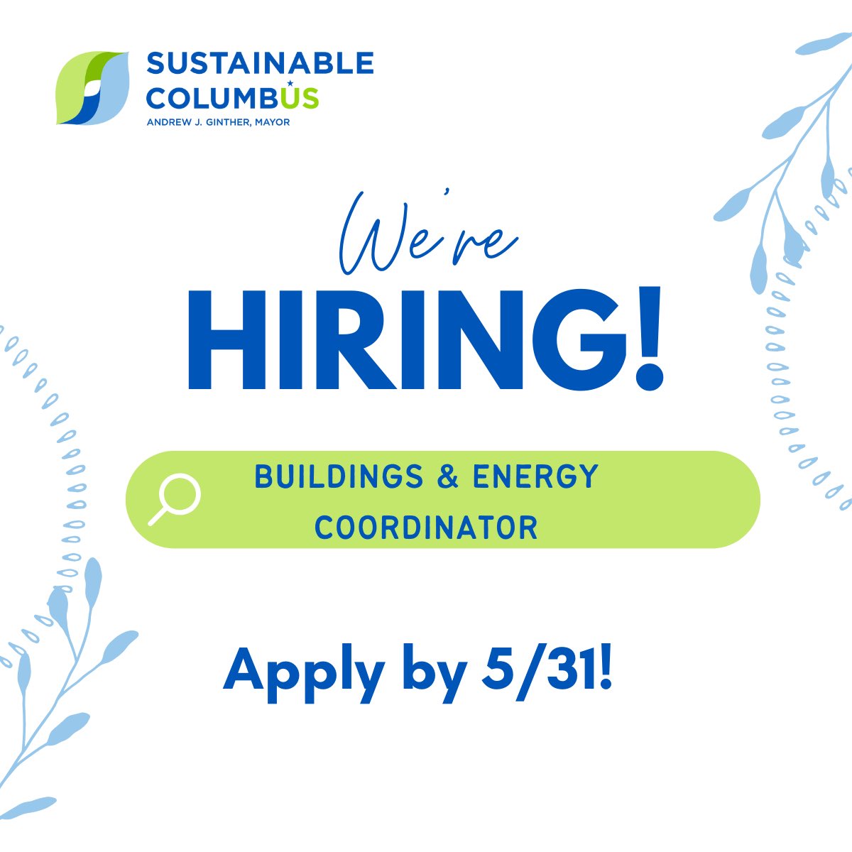 Join our team! There’s still time to apply for the Buildings & Energy Coordinator position! governmentjobs.com/jobs/4505749-0…