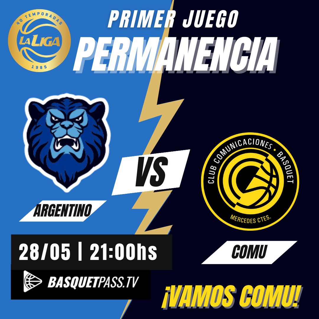 comumercedes's tweet photo. ¡ES HOY! #JUEGO1 ⚡️🏀

Esta noche Argentino y Comu se enfrentan en Junín en el primer juego por la Permanencia en La Liga Nacional.

Desde las 21 horas, en vivo por #Basquetpass.tv 📲

¡CON TODO COMU! 👊💛🖤 https://t.co/nqT5NVt5fz